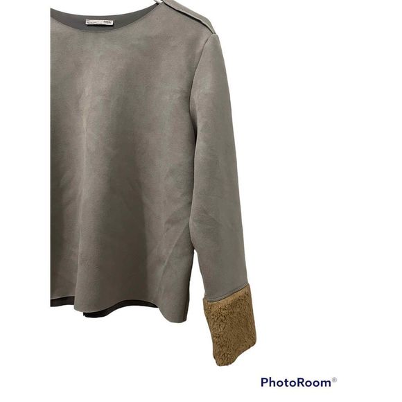 Zara | Suede Faux Fur Cuff Top | Sz L - Picture 2 of 5